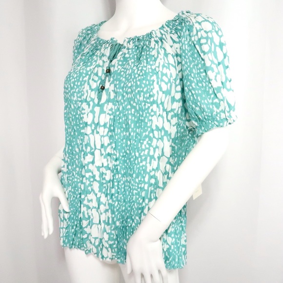 Charter Club Tops - CHARTER CLUB SMOCKED NECK SHORT SLEEVE BOHO TOP